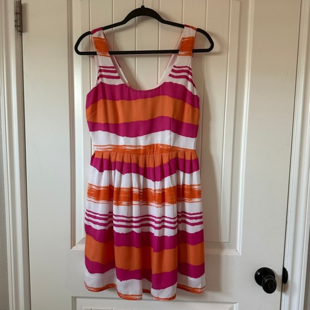 Jack Jamband Wave Dress Striped Sleeveless Fit &‎ Flare Pink Orange 4